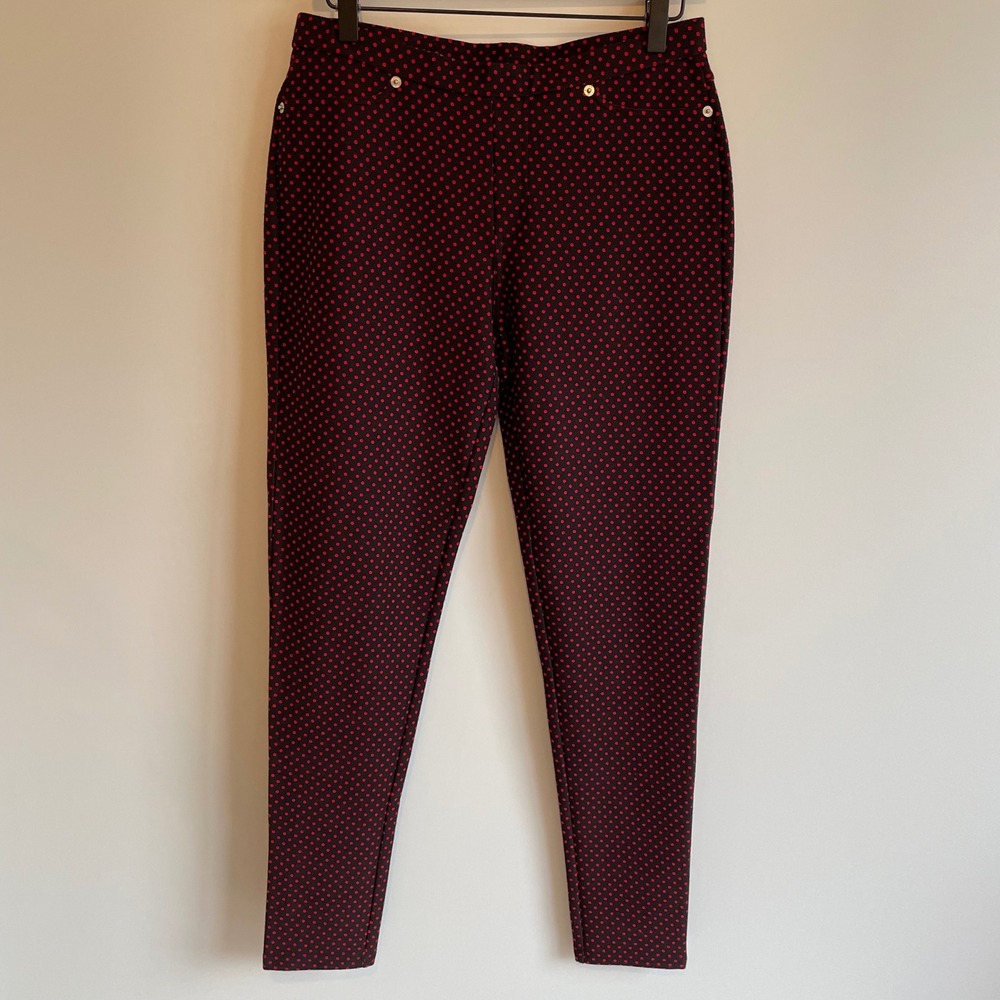 MICHAEL KORS Womens Size M Polka Dot Pants Black Red Slim Fit Retro